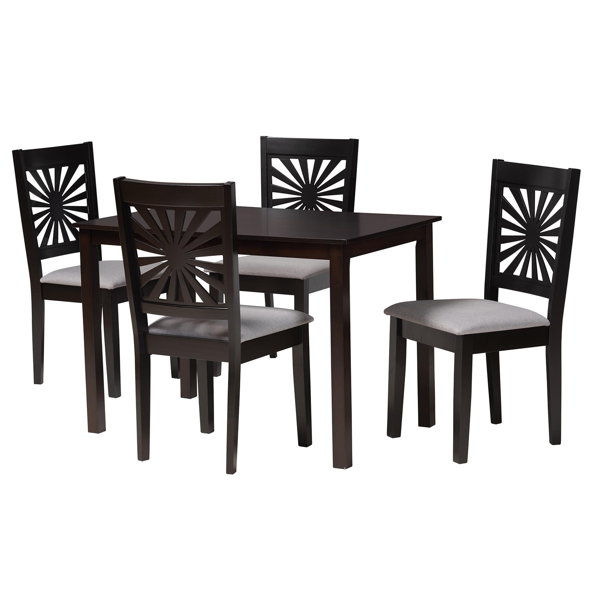 Baxton Studio Olympia Modern Grey Fabric and Espresso Brown Finished Wood 5-Piece Dining Set